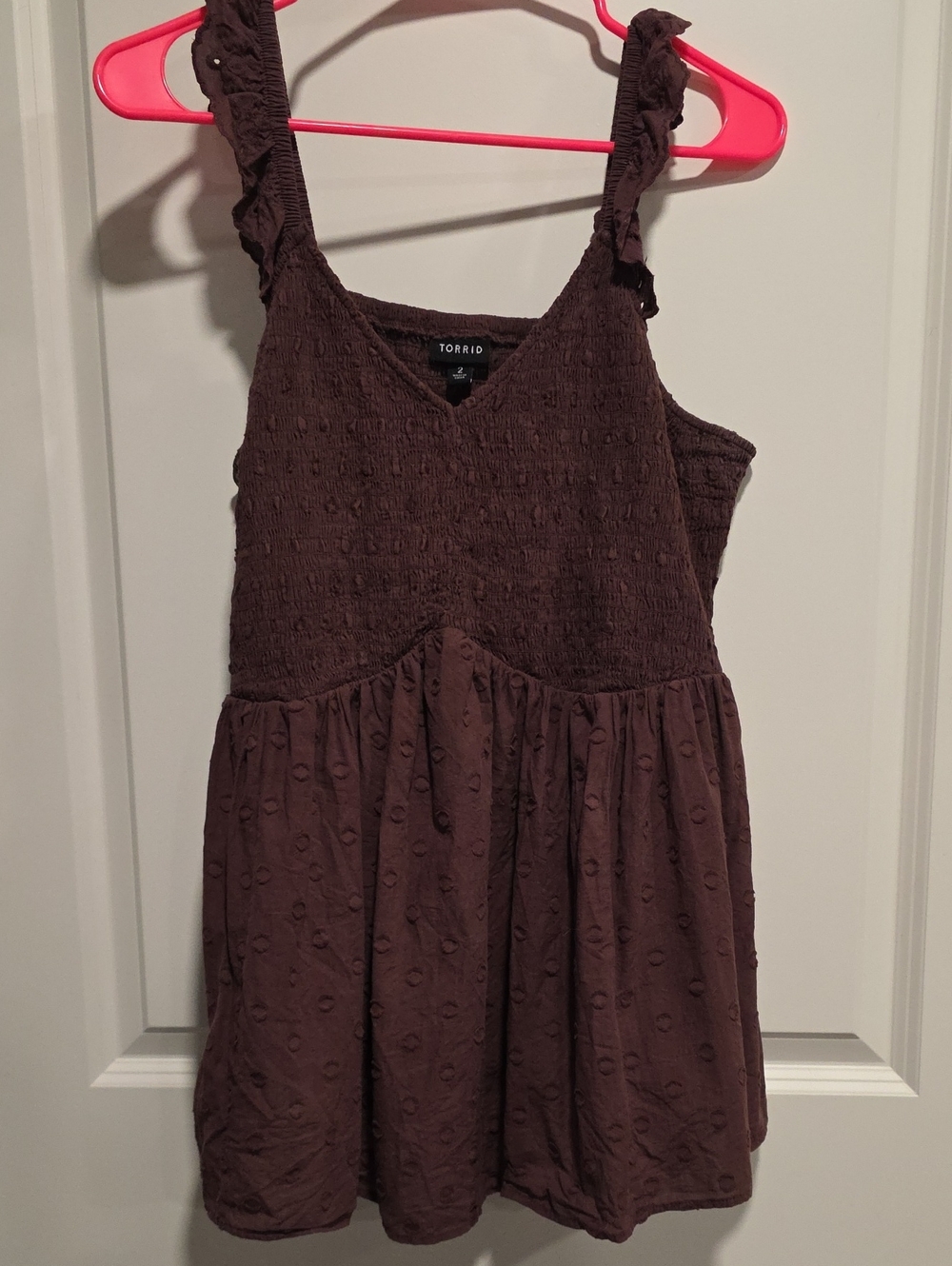 torrid Brown Smocked Babydoll Tank Top with Ruffle Straps